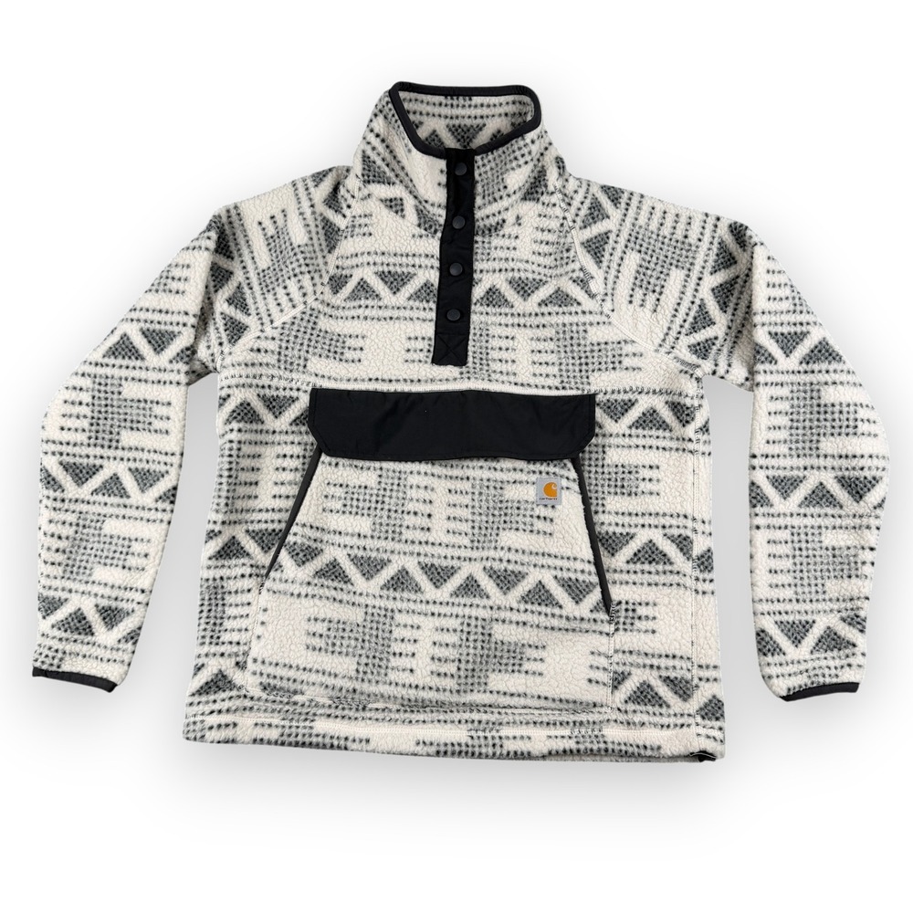 Carhartt Fleece Pullover Womens‎ M White Aztec Geometric Pattern Relaxed Fit